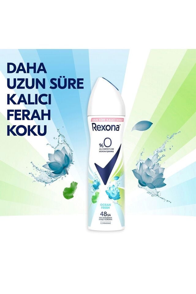 Rexona  Kadın Sprey Deodorant Ocean Fresh %0 Alüminyum 48 Saat Ter Kokusuna Karşı Koruma 150 Ml X3