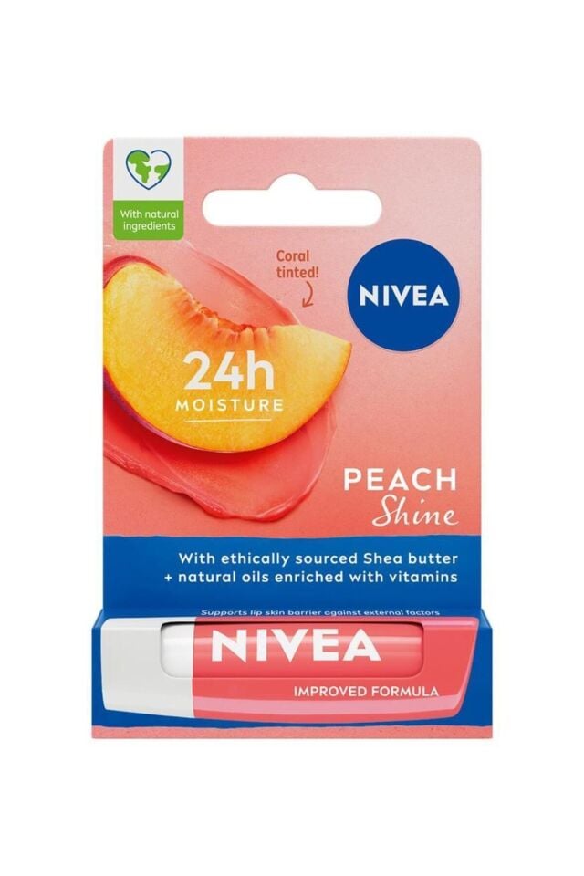 Nivea Dudak Bakım Kremi Ve Dudak Parlatıcı 4,8gr, Şeftali Kokusu, 24 Saat Nemlendirici, Hafif Pembe Işıltı