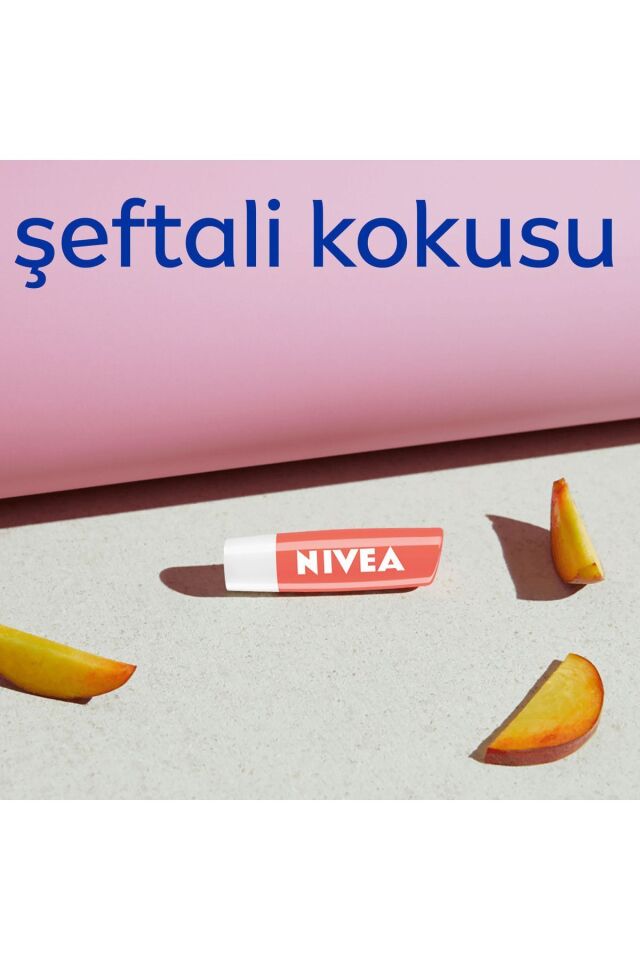 Nivea Dudak Bakım Kremi Ve Dudak Parlatıcı 4,8gr, Şeftali Kokusu, 24 Saat Nemlendirici, Hafif Pembe Işıltı