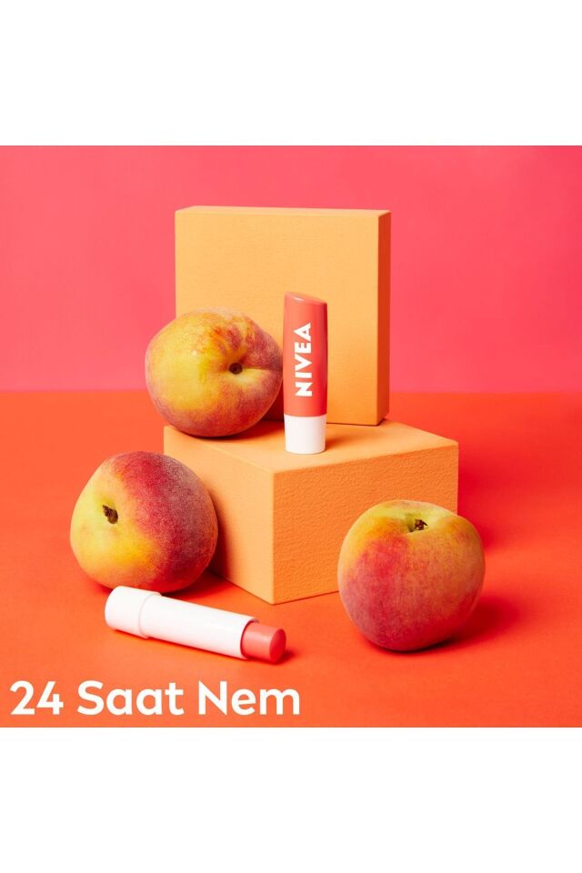 Nivea Dudak Bakım Kremi Ve Dudak Parlatıcı 4,8gr, Şeftali Kokusu, 24 Saat Nemlendirici, Hafif Pembe Işıltı