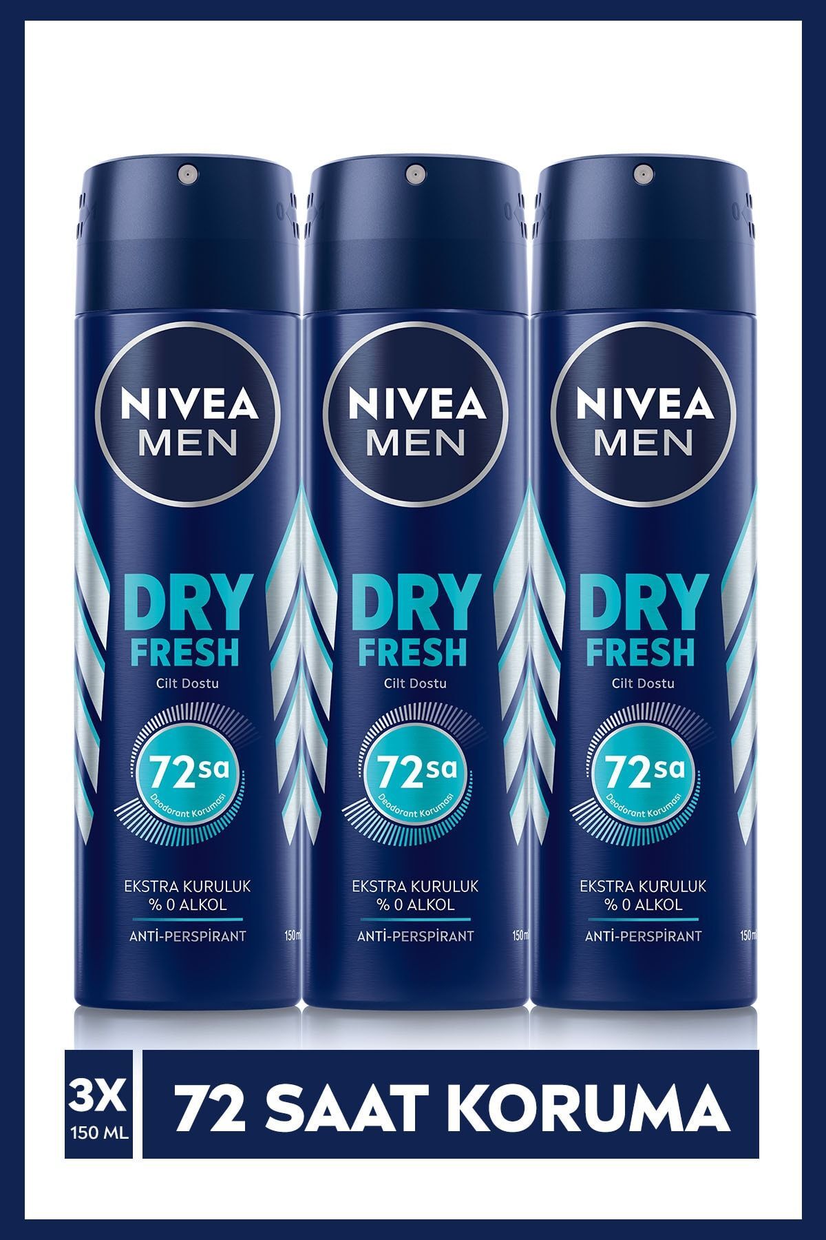 Nivea Men Erkek Sprey Deodorant Dry Fresh 150 ml X3 Adet,72 Saat Anti-perspirant Koruma