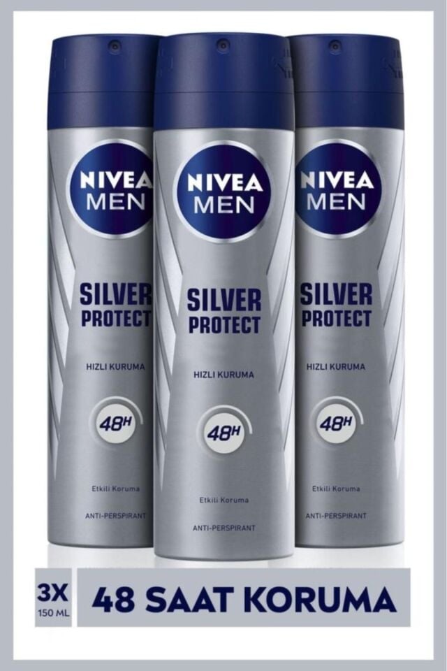 Nivea Sılver Protect Sprey Deodorant 150ml Erkek 3lü Paket