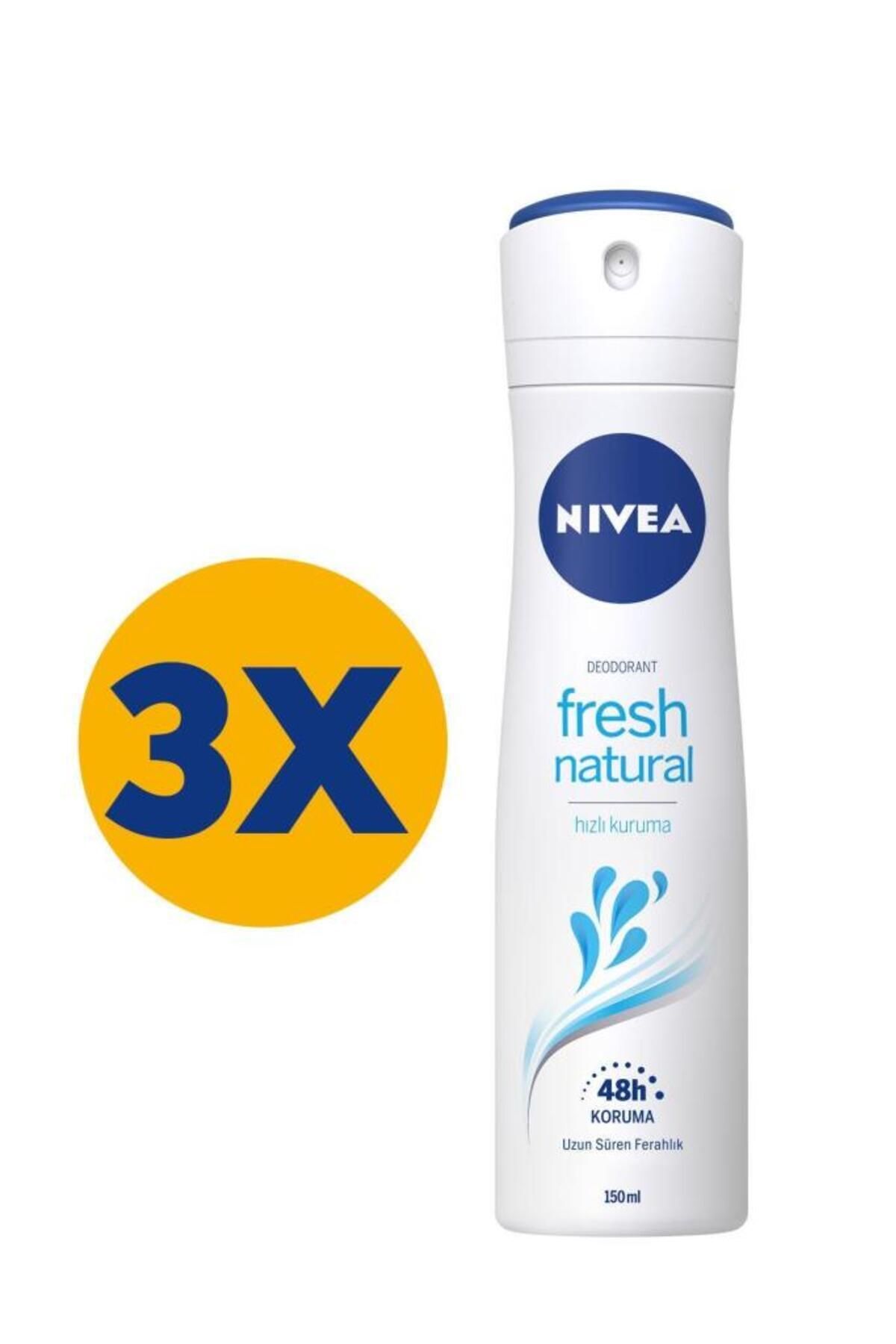 Nivea Kadın Sprey Deodorant Fresh Natural 150ml, Ter Kokusuna Karşı 48 Saat Koruma, Ferahlık, X3 Adet
