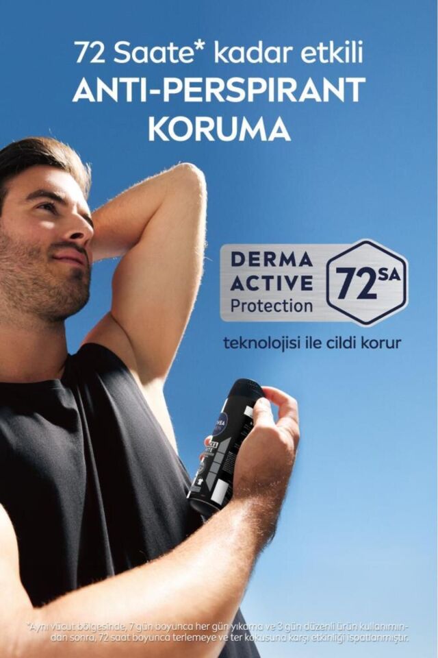 Nivea MEN Erkek Sprey Deodorant Black&White Invisible Original 150ml,72 Saat Anti-Perspirant,X3 Adet