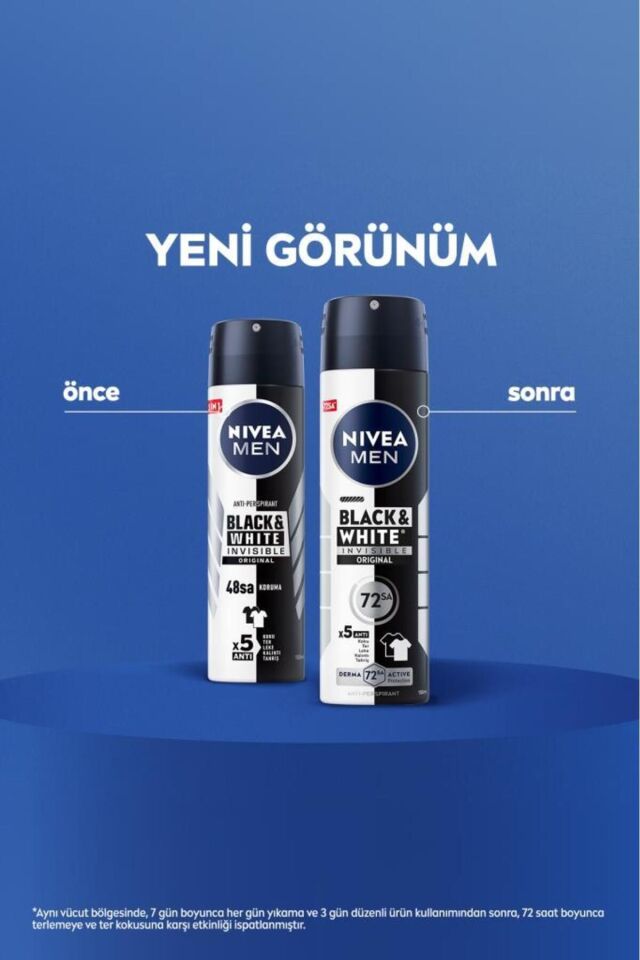 Nivea MEN Erkek Sprey Deodorant Black&White Invisible Original 150ml,72 Saat Anti-Perspirant,X3 Adet