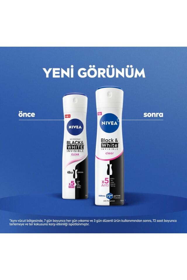 Nivea Kadın Sprey Deodorant Black&White Invisible Clear 150ml, 72 Saat Anti-perspirant Koruma, X3 Adet