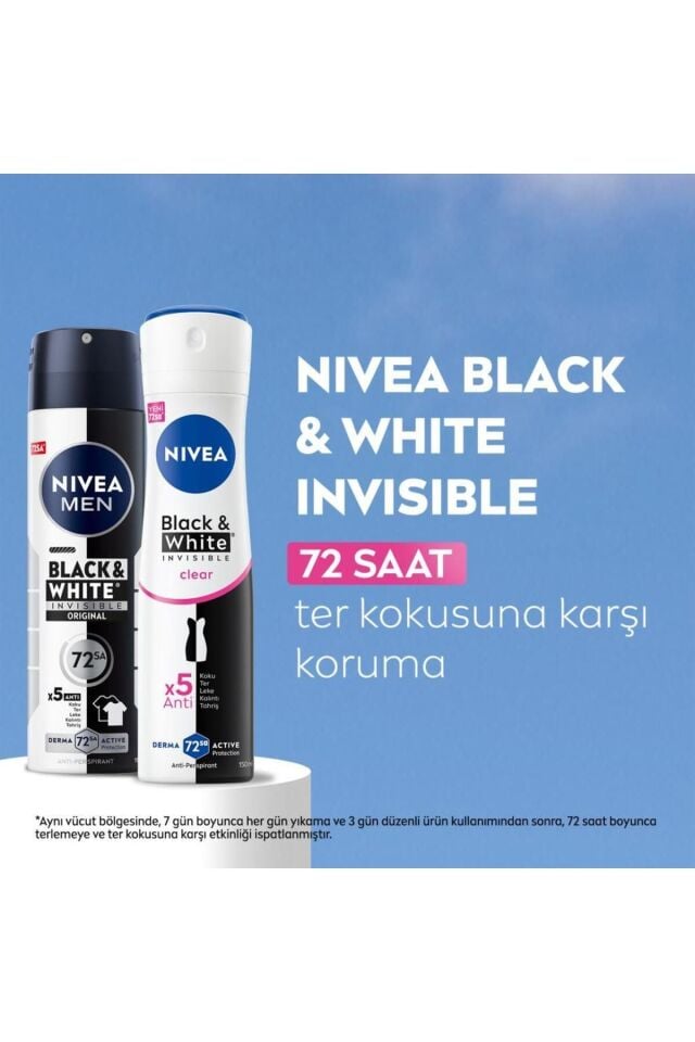 Nivea Kadın Sprey Deodorant Black&White Invisible Clear 150ml, 72 Saat Anti-perspirant Koruma, X3 Adet