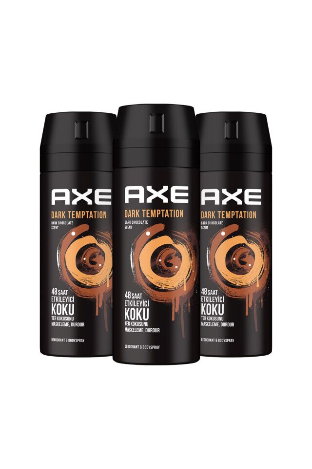 Axe Erkek Deodorant & Bodyspray Dark Temptation 48 Saat Etkileyici Koku Vücut Spreyi 150 ml X3 Adet