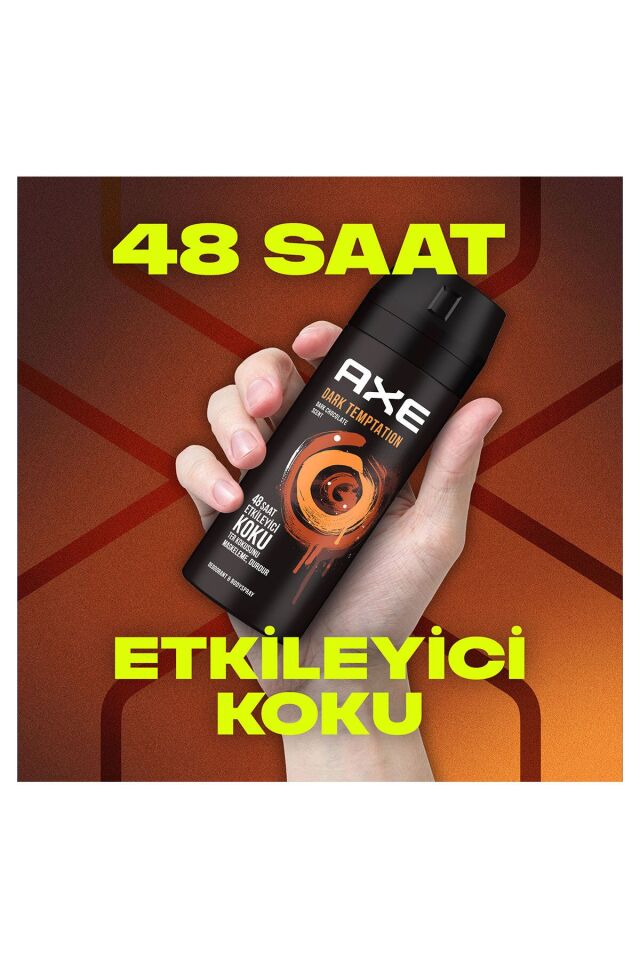 Axe Erkek Deodorant & Bodyspray Dark Temptation 48 Saat Etkileyici Koku Vücut Spreyi 150 ml X3 Adet