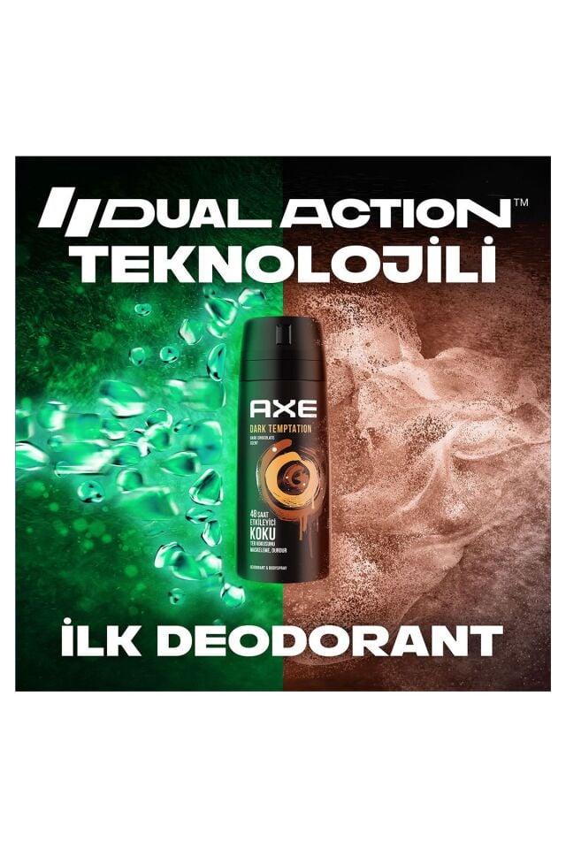 Axe Erkek Deodorant & Bodyspray Dark Temptation 48 Saat Etkileyici Koku Vücut Spreyi 150 ml X3 Adet