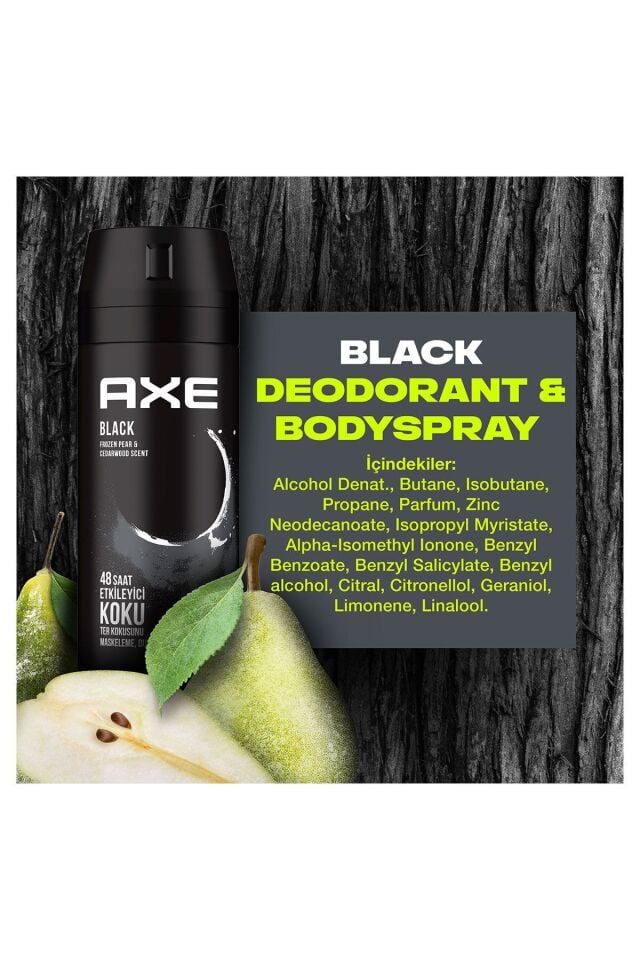 Axe Erkek Deodorant & Bodyspray Black 48 Saat Etkileyici Koku Vücut Spreyi 150 ml X3 Adet
