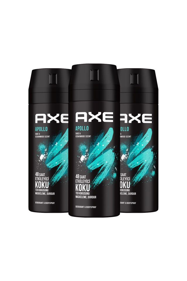 Axe Erkek Sprey Deodorant Apollo 48 Saat Etkileyici Koku Vücut Spreyi 150 ml X3 Adet
