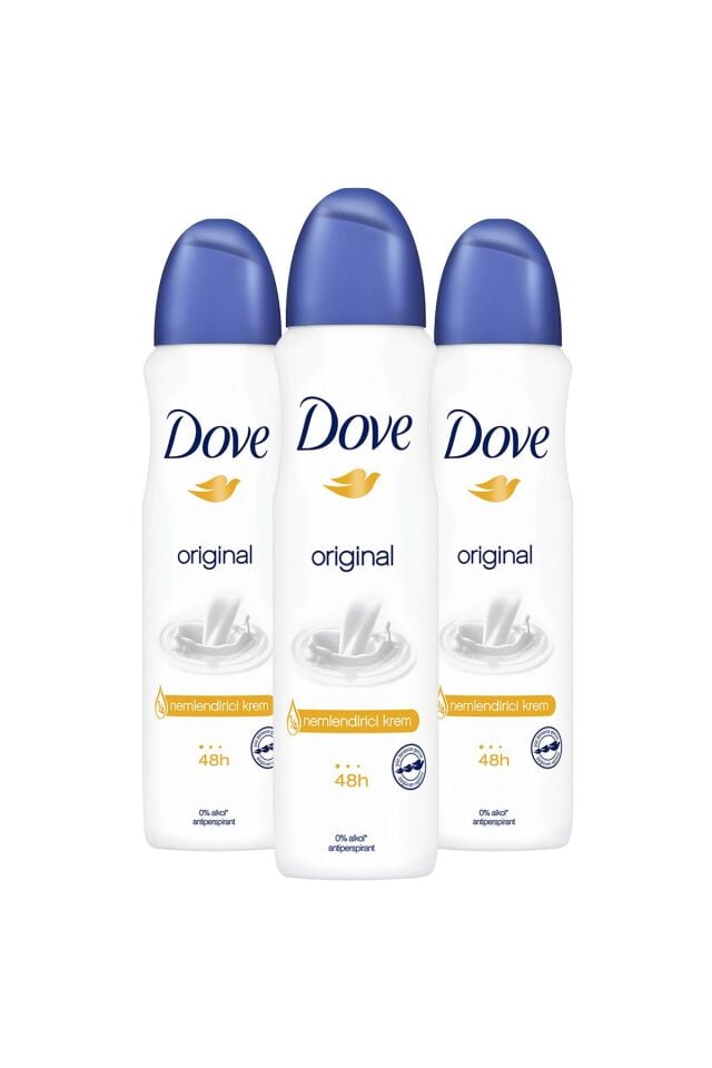 Dove Kadın Sprey Deodorant Original 1/4 Nemlendirici Krem Etkili 150 ml X3 Adet
