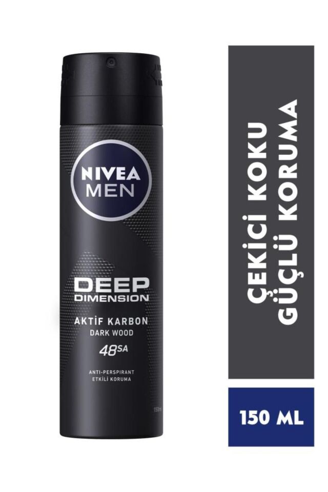 Nivea MEN Erkek Sprey Deodorant Deep Dimension Aktif Karbon 150ml, 72 Saat Anti-perspirant Koruma, X2 Adet