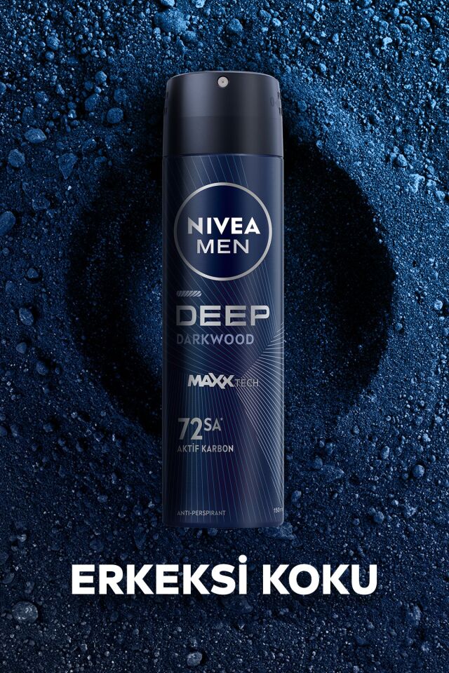 Nivea Men Erkek Sprey Deodorant Deep Dimension Aktif Karbon 150ml, 48 Saat Anti-perspirant Ter Koruması