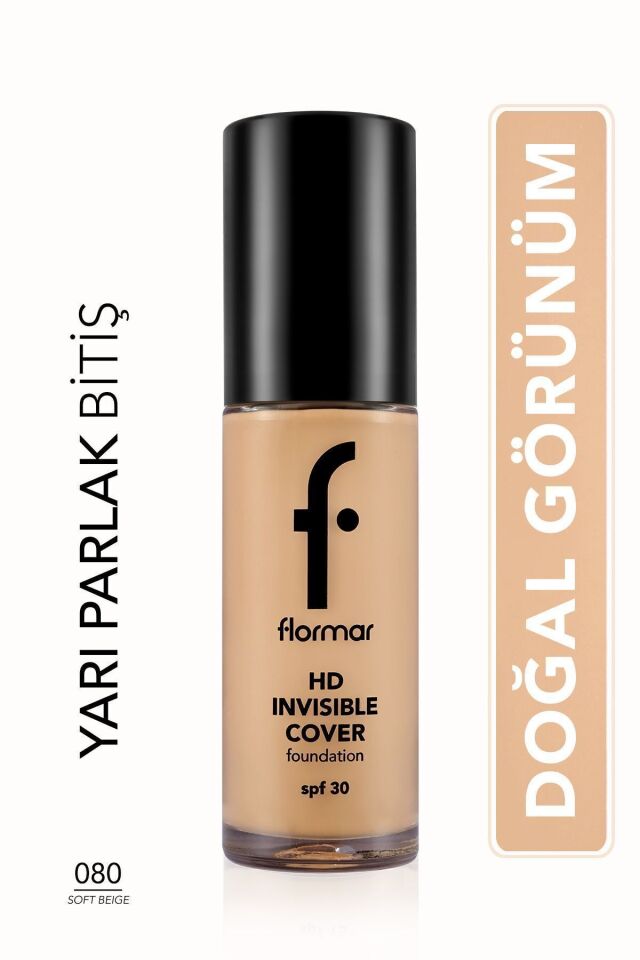Flormar Doğal Bitişli Fondöten- Invisible Cover Hd Fdt, - 080 Soft Beige -