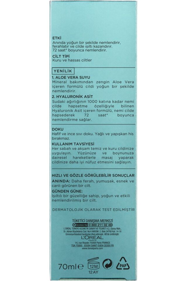 Loreal Paris Nem Terapisi Aloe Vera Suyu Kuru Ve Hassas Ciltler Krem 70 Ml