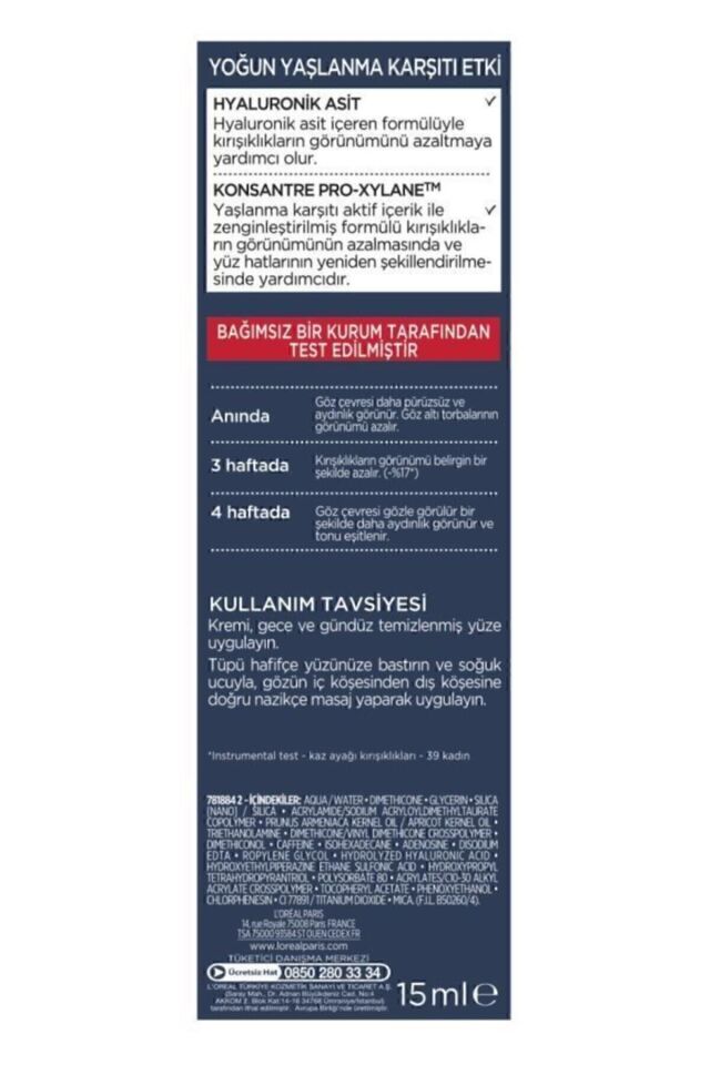 Loreal Paris Revitalift Lazer X3 Göz Bakım Kremi 15 ml