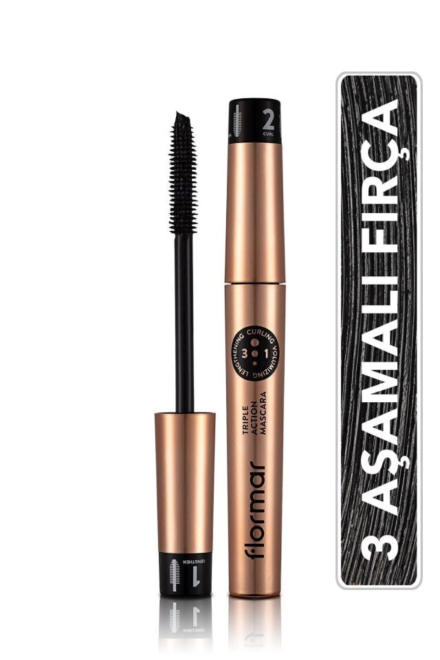 Flormar 3 Kademeli Ayarlanabilir Maskara (SİYAH) - Triple Action Mascara - 001 -