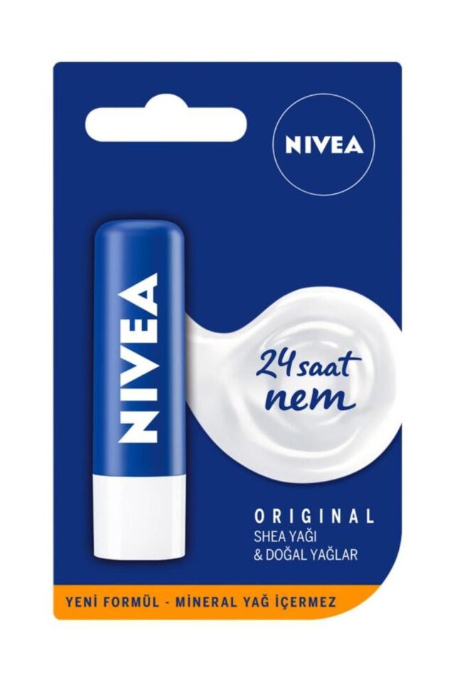 Nivea Original Care Renksiz Dudak Bakım Kremi 4,8gr, 24 Saat Nemlendirici, Besleyici, Shea Yağı