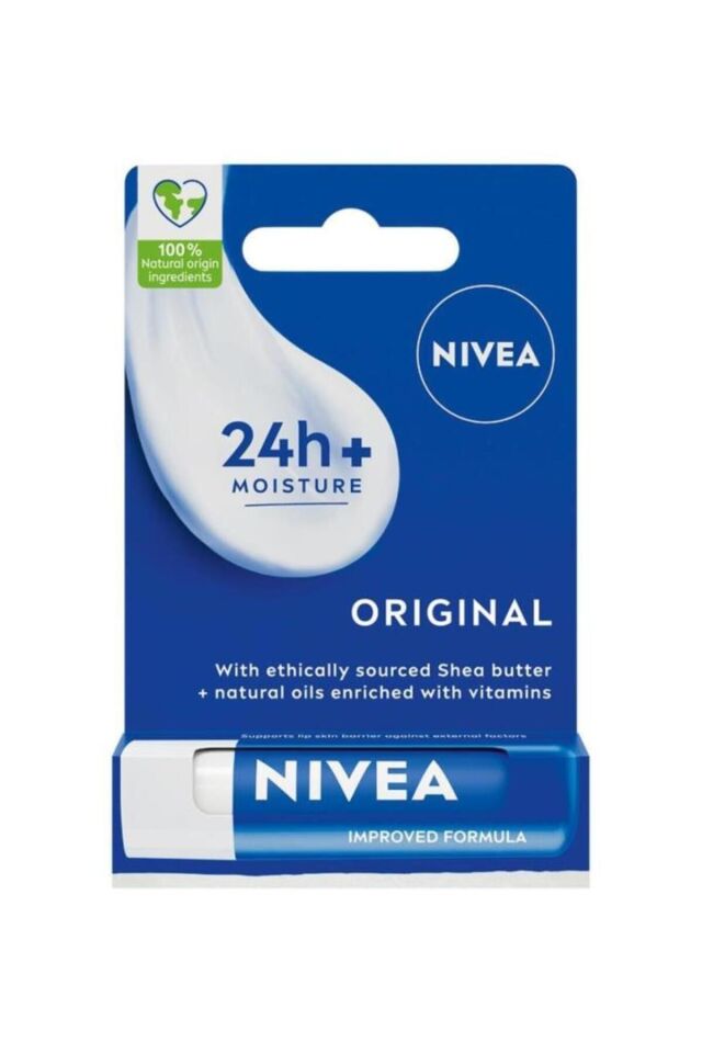 Nivea Original Care Renksiz Dudak Bakım Kremi 4,8gr, 24 Saat Nemlendirici, Besleyici, Shea Yağı