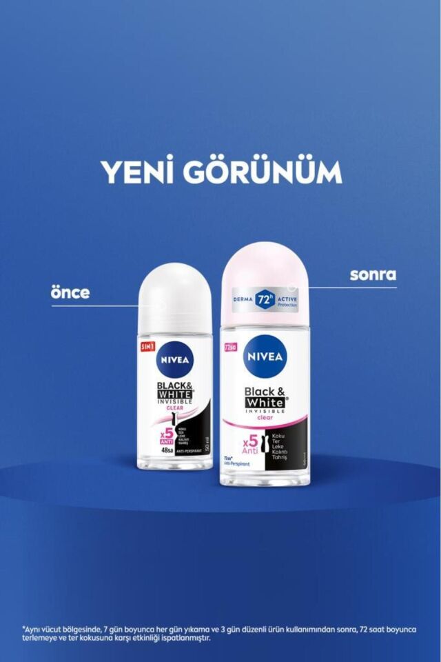 Nivea Kadın Roll-on Deodorant Black&white Invisible Clear 50ml, 72 Saat Anti-perspirant Koruma