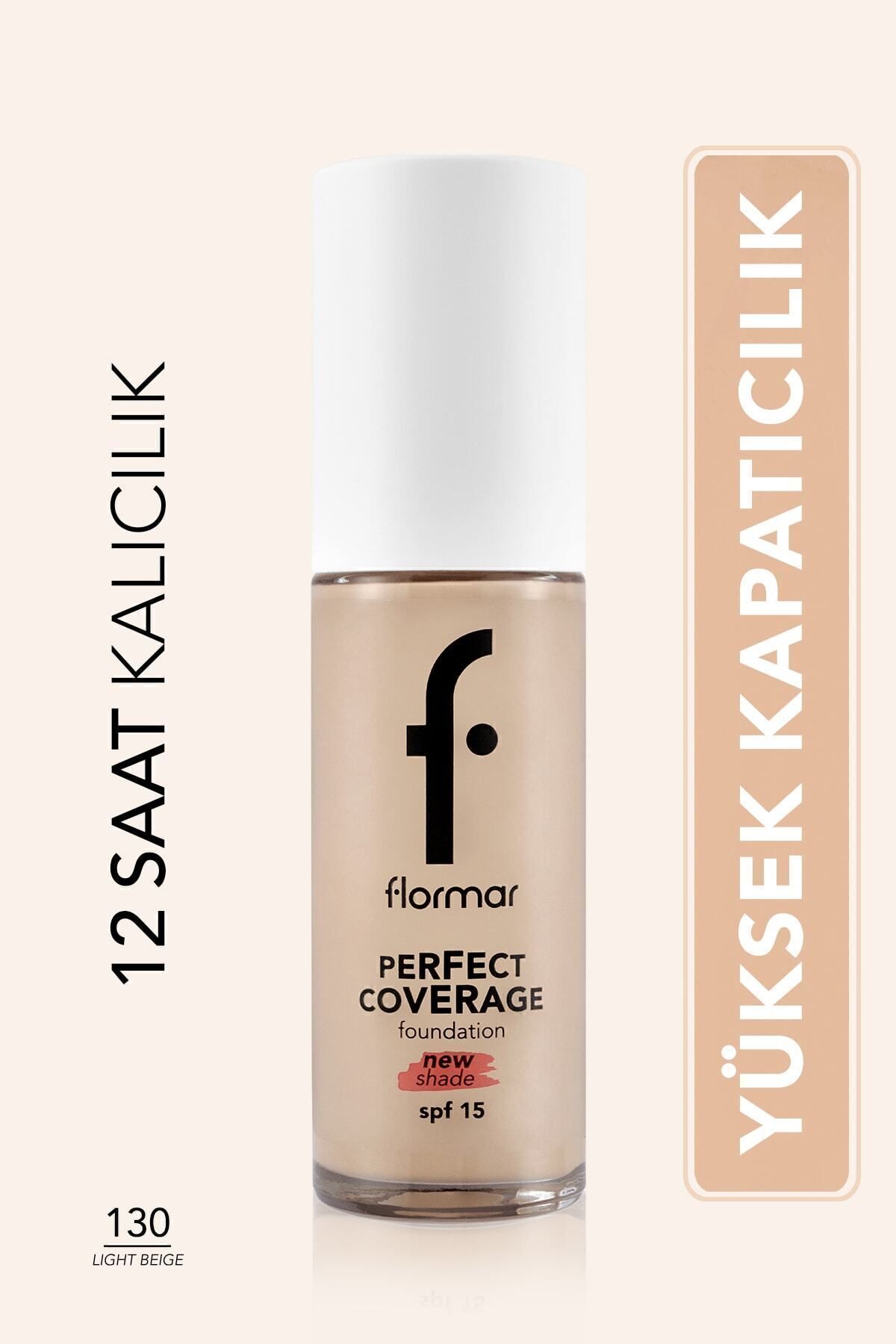 Flormar Perfect Coverage Yoğun Kapatıcı Su Bazlı Fondöten (SARI ALT TON) -130 Light Beige -